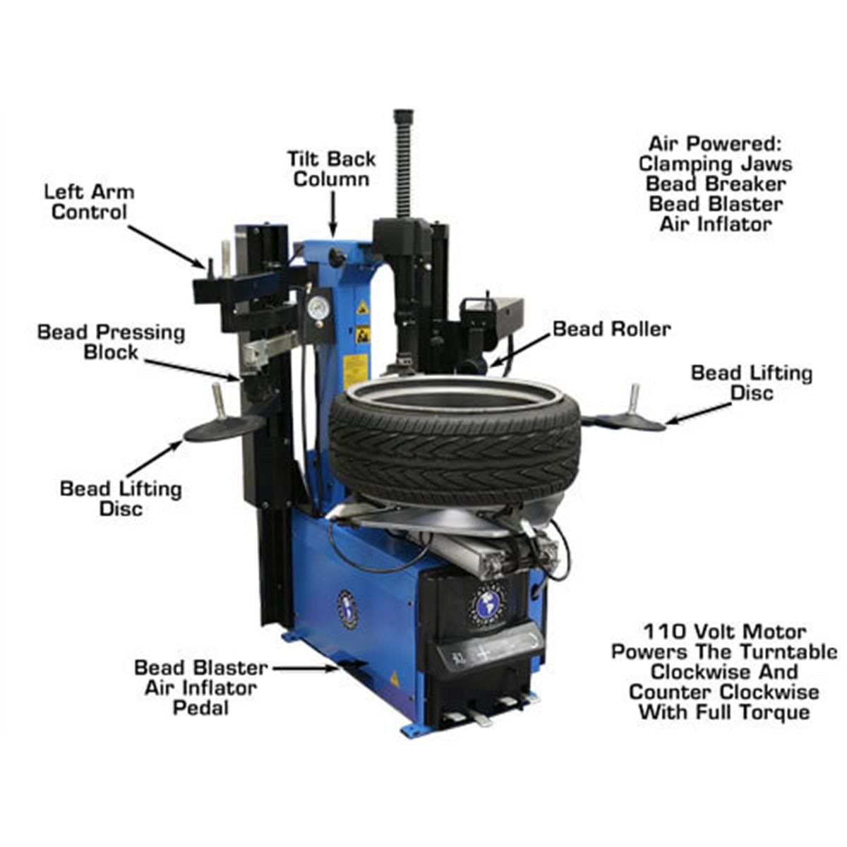 TC755DAA Wheel Clamp Tire Changer with Dual Assist Arms
