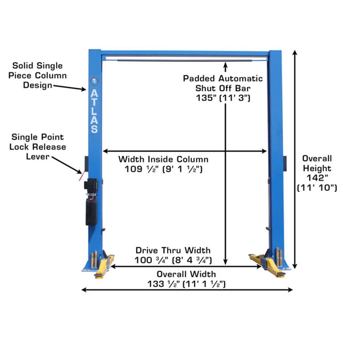 9OHSC Overhead 2-Post Lift 9,000 lb. Capacity