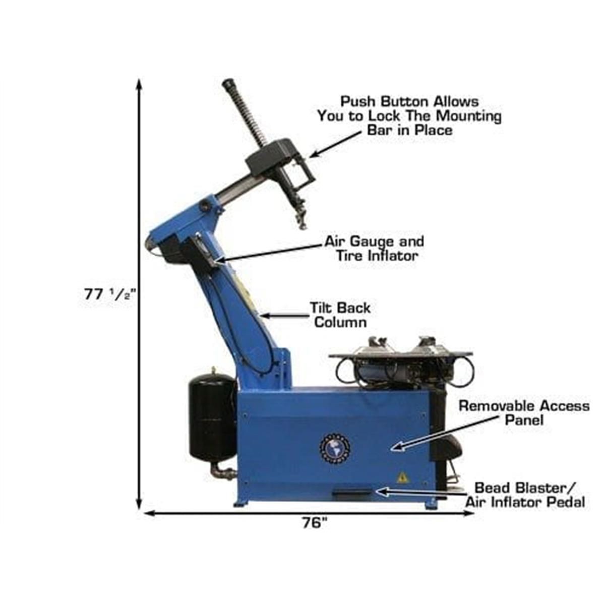 TC755 Tilt-Back Rim-Clamp Tire Changer with Beadblaster