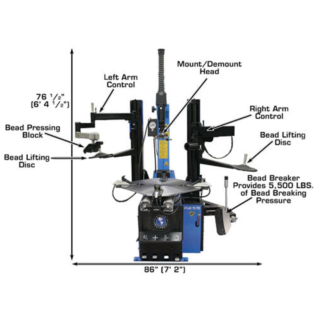 TC755DAA Wheel Clamp Tire Changer with Dual Assist Arms
